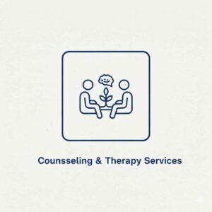 Dark blue icon representing counselling and mental health services, featuring an abstract human form or stylized profile