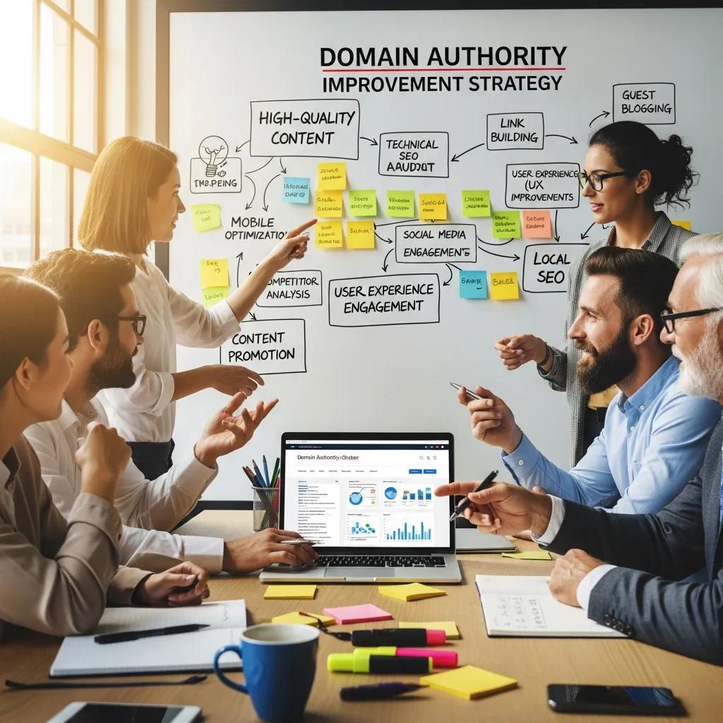 Brainstorming session on strategies to improve Domain Authority with professionals and analysis tools