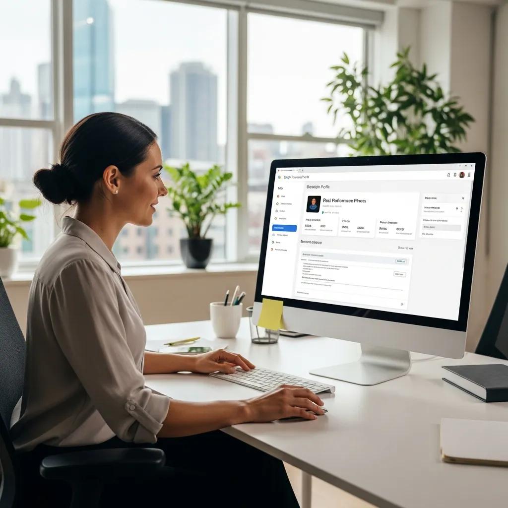 Business owner optimizing Google Business Profile on a computer