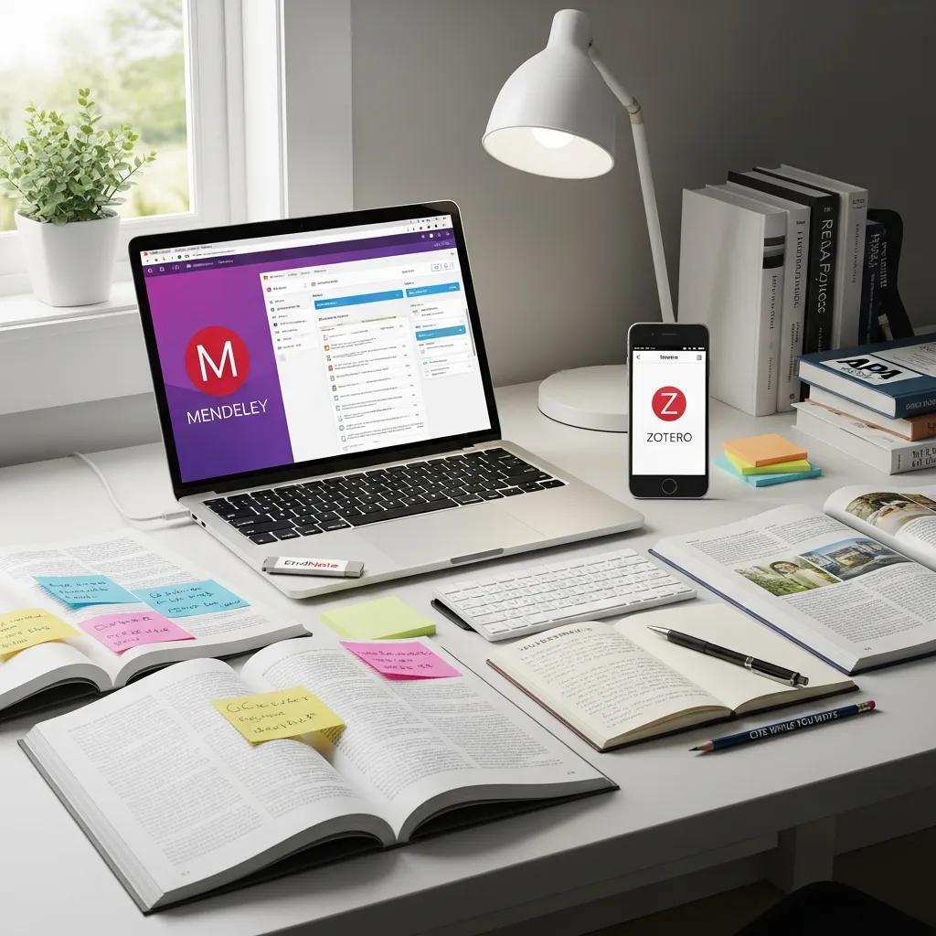 Collection of popular citation management tools on a desk