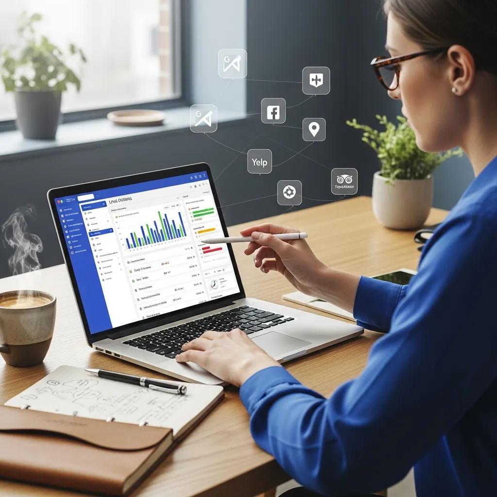 Digital marketing professional analyzing local citations for brand visibility