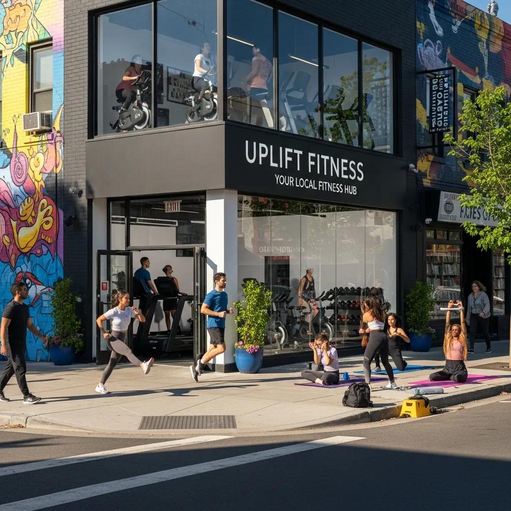 Fitness studio in a neighborhood with people exercising to illustrate local SEO