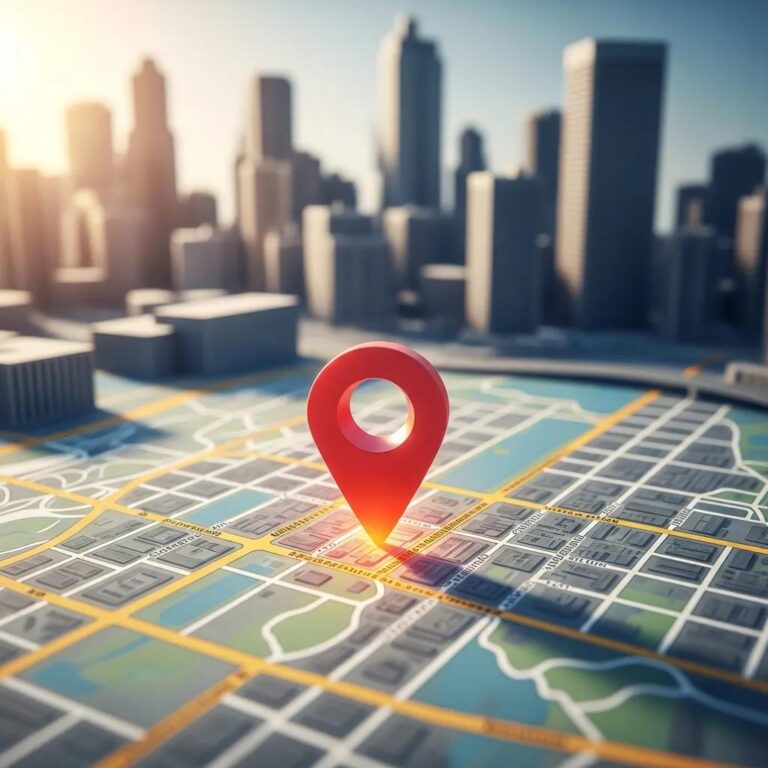 Map with highlighted location pin symbolizing business visibility on Google Maps
