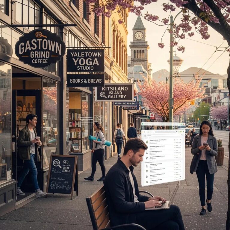 Vancouver cityscape with local businesses highlighting the importance of local SEO services