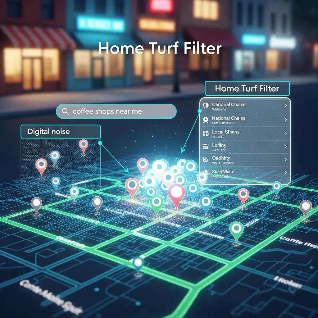 Visual representation of the Home Turf Filter affecting local business visibility
